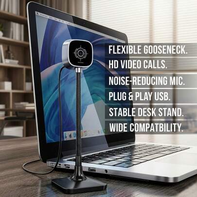 1080P 全高清网络摄像头，带可旋转鱼眼镜头，即插即用 USB 网络摄像头 - 自动对焦和自动曝光，色彩鲜艳，适用于 PC/笔记本电脑、流媒体、视频聊天、在线课程和录制，兼容 Zoom