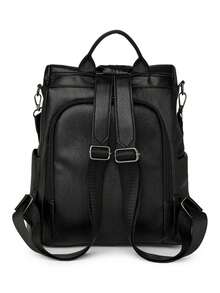 高品质真皮防盗背包，女士学生休闲单肩包，旅行背包，新品上市 - 黑色 - 查看 4