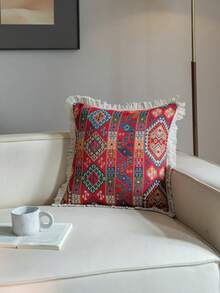 1 件波西米亚风红色几何徽章图案抱枕套，适用于客厅沙发、卧室、阳台、窗户、花园、户外、汽车、家居装饰、餐桌装饰、节日、派对等场合。 - 彩色 - 查看 4