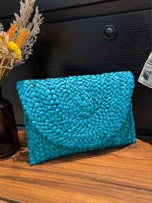 Yogodlns 时尚沙滩包 女士夏季沙滩包 信封编织手拿包 纯色大容量收纳包 玉米皮草手提包 时尚玉米皮草包 手工编织女士手拿包 信封手提包 长款女士夏季沙滩包 - 彩色 - 查看 15