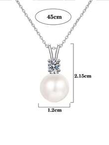 1pc Minimalist 925 Sterling Silver 0.2ct 3.5mm Moissanite & Pearl Necklace, Suitable For Women's Daily Wear, Party, Commute, Valentine's Day, Christmas, Mother's Day Jewelry Gift