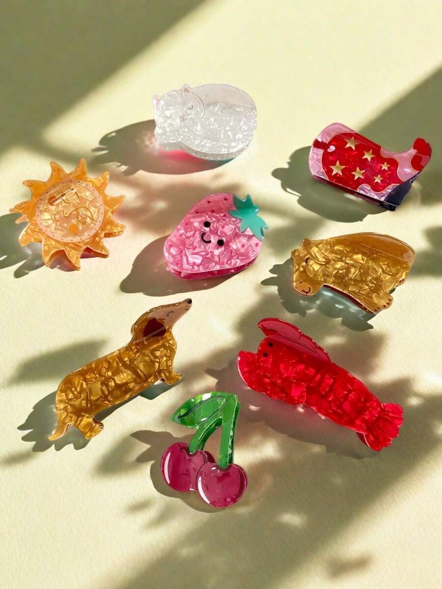 1pc Cute Animal, Ocean, Fruit, Strawberry, Cat, Dog Casual Party Acrylic Shark Claw Hair Clip, Versatile Cartoon Cat Claw Hair Clip, Popular Sweet Fruit Series Hair Clip, Animal Hair Clip Women Hair Accessories Elegant Hair Claws Fashion Claw Clip Summer Beach Vacay