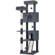 Katzenbaum Groß, 178 cm Kratzbaum, Kratzbaum Große Katzen Stabil mit Sisal-Kratzstämmen, Kratzbrett, 2 Bequemen Katzenhäuschen, 2 Sitzstangen, Pompons, Ruheplatz - Dunkelgrau - Übersicht 10