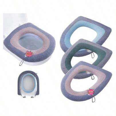 Easy Installation Comfortable Toilet Lid Bathroom Soft Thicker Warmer Stretchable Washable Cloth Toilet Seat Cover Pads