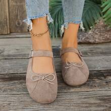 Vintage Style Bow Decor Slip-On Round Toe Slip-On Flat Shoes For Women - Khaki - View 3