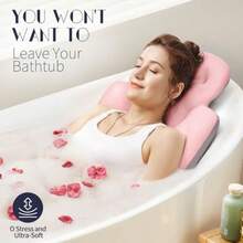 Almohada de baño de cuerpo completo para bañera cojín grueso para bañera con bolsa de lavandería almohada de lujo para bañera para reposacabezas cuello y espalda rosa 56 x 16 pulgadas - Rosado - Ver 4