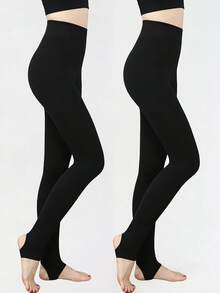 1/2 Pairs(Stirrup Leggings) Solid Minimalist Tights Women Spring Autumn High Waisted Sexy Stockings Thin Translucent Pantyhose Slim Fitting Leggings Super Elastic Tight Pants (Suitable 15-20℃) - Footed Tights - View 3