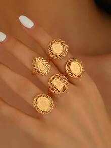 1pc Fashionable European & American Rose Laser Cut Open Ring, Hollow Wedding Jewelry - Yellow Gold - View 8