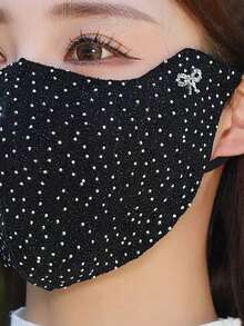 Women's Fashion Face Mask With Rhinestones, Bow And Heart Patterns, Breathable And Washable, Suitable As Decorative Accessory For Cycling And Outdoor Activities - Multicolor - View 7