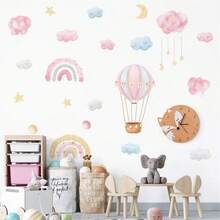 1 Set Pink Hot Air Balloon, Moon, Star, Cloud, Balloon Wall Stickers For Baby Girl Nursery, Kids Bedroom, Infant Party, Home Decor, Gift - Pink - View 2