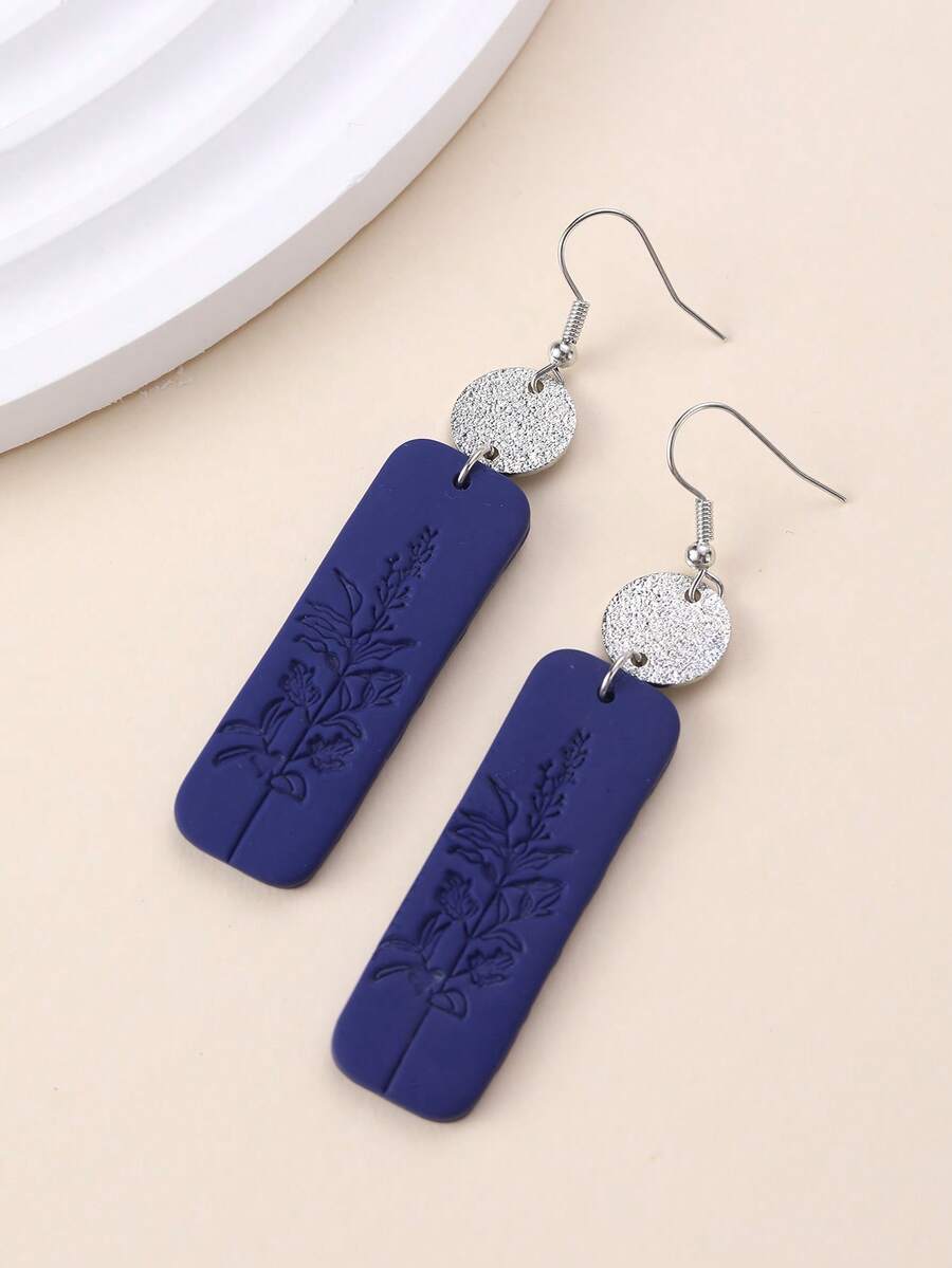 1 Đôi bông tai bằng đất sét mềm dập nổi thủ công màu xanh dương dành cho nữ, thích hợp cho kỳ nghỉ trên đảo, tiệc tùng, hoặc làm quà lưu niệm du lịch. - Xanh đậm - Xem 1