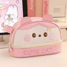 New Large Capacity Panda Blush Makeup Pouch, High-Quality PU Pencil Case, Cute Student Universal Stationery Storage Box - Large-capacity Pencil Case - View 7