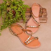 Women's Flat Sandal, Comfortable, With Metallic Embellishment, Modern Blogger Style, Casual - Màu nâu  Mocha - Xem 1