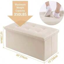 Otomana Plegable Banco de Almacenamiento Taburete Reposapiés Impermeable Piel Carga de 200 kg 110L 76 x 38 x 38 cm Armario de Almacenamiento Multifuncional para salón y Oficina Beige - Beis - Ver 3