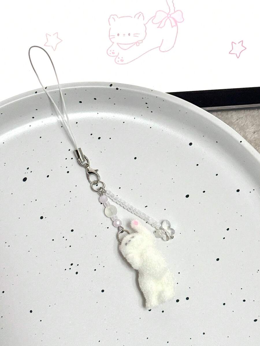 1pc Cute Cat Chasing Butterfly Cat Paw Phone Lanyard, Keychain, Bag Charm, Girly