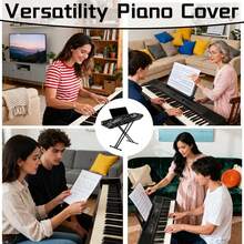 ALQD 88 Piano Keyboard Cover-Digital Board Stand Dust Covers With Durable Elastic Cord (Keyboard) - 深黑色 - 查看 6