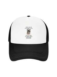 1 Pcs Interesting And Popular Patterns (277) Funny Stylish Printed Baseball Cap, Unisex Outdoor Sun Protection Sponge Mesh Cap, Adjustable, Suitable For Spring And Autumn Travel And Beach Vacations - Black and White - View 1