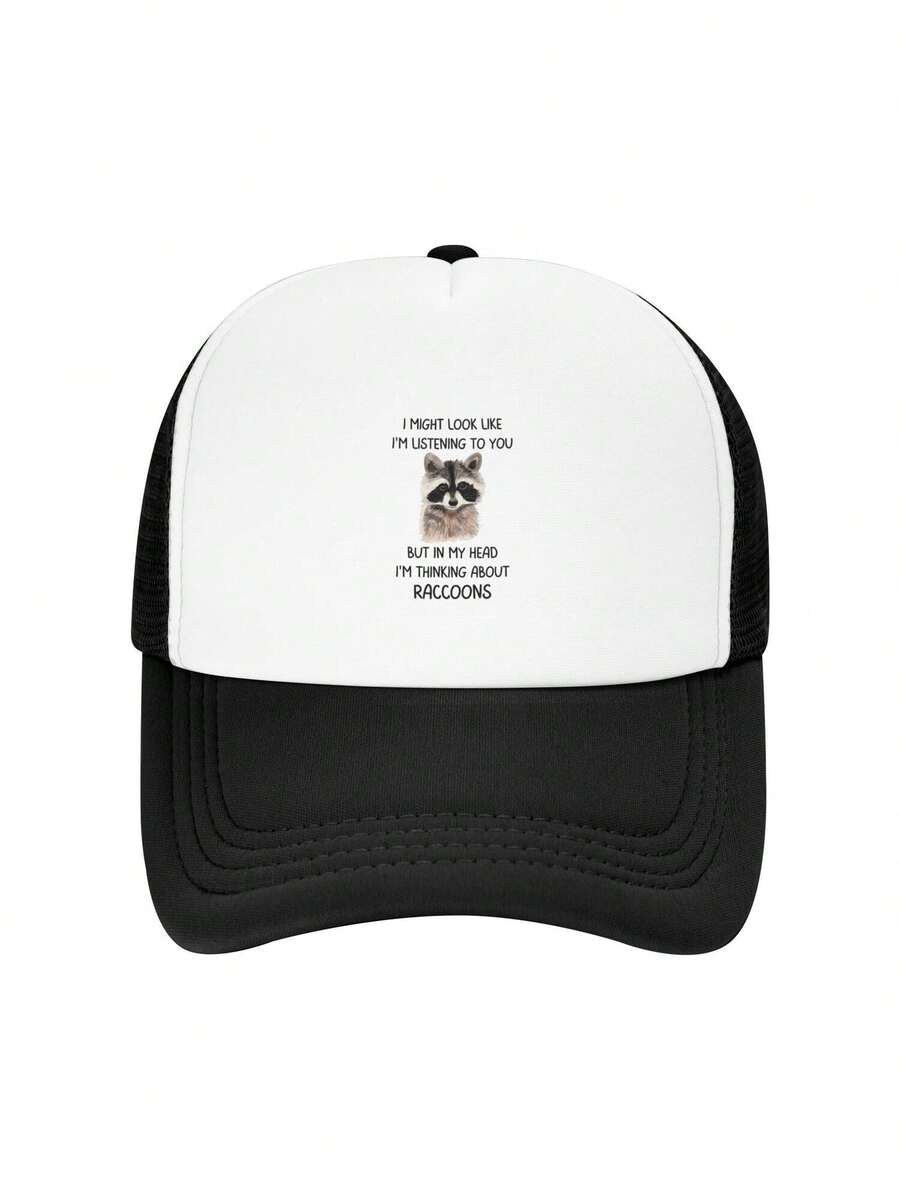 1 Pcs Interesting And Popular Patterns (277) Funny Stylish Printed Baseball Cap, Unisex Outdoor Sun Protection Sponge Mesh Cap, Adjustable, Suitable For Spring And Autumn Travel And Beach Vacations - Black and White - View 1