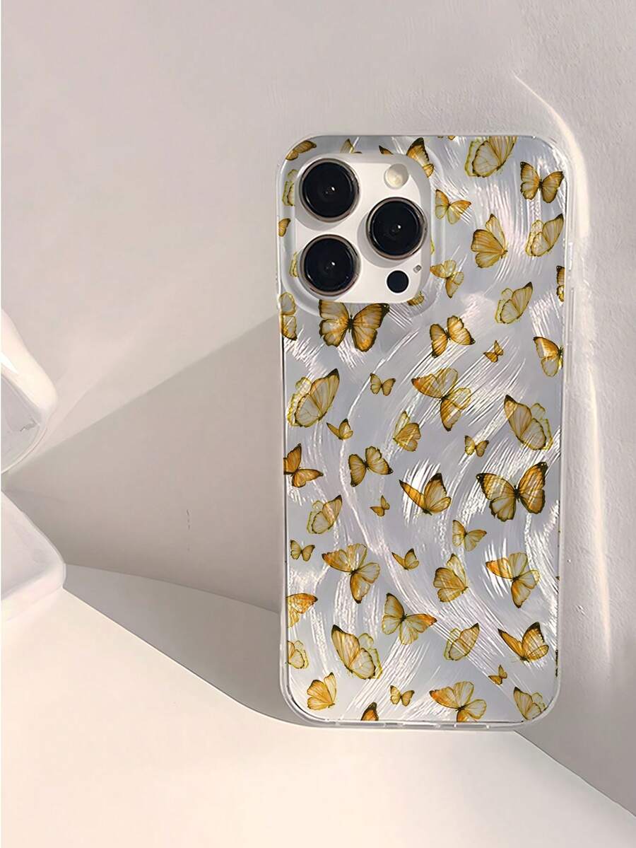 1pc Minimalist Personalized Yellow Butterfly Pattern Waterproof Anti-Fingerprint Anti-Scratch Transparent IMD Soft Glossy Smooth Phone Case, Suitable For Confession, Friends, Family, Couples, Birthday, Holiday Gifts, Compatible With IPhone 17/17 PLUS/17 PRO/17 PRO MAX - Multicolor - View 1