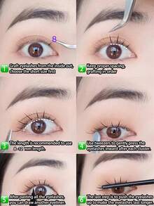 200 Single-Cluster 8-12mm A-Shaped Pointed-Tailed False Eyelashes, Large-Capacity, Natural Curling, Slender, Super-Soft, Simulated Ultra-Fine Black Stems, Enlarged Eyes, Distinct Roots, Segmented Grafted Hair, Daily Portable, Light And Skin-Friendly - Black - View 8