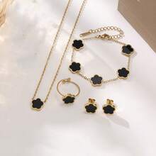 4 件不锈钢 5 瓣花首饰套装：1 条项链 + 1 条手链 + 2 个耳环，优雅时尚，适合女性情人节、妈妈、母亲、母亲节、礼物 - 花朵款 - 查看 11