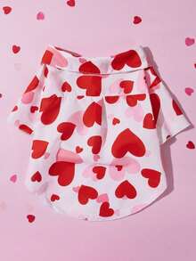 1件宠物狗/猫衣服，红色爱心印花可爱衬衫，适合情人节，适合小型、中型、大型犬种，例如贵宾犬、边境牧羊犬等。 - 紅白色 - 查看 5