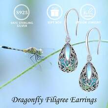 1对S925银月光石蜻蜓吊坠耳环 - 銀色 - 查看 5