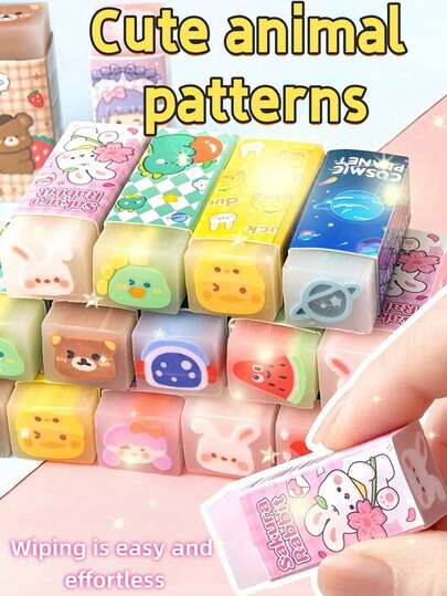 5pcs/10pcs Jelly Filled Erasers, Multi-Color & Pattern Designs, Cute & Convenient, Suitable For Office, Parties, Gifts, Pencils, Stationery, Back To School, Graduation, Gifts For Friends, Soft Labels