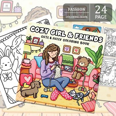 24 páginas - 130g, Libro para colorear de punto de cruz "Healing Homegirl", libro para colorear de piel suave, estilo de curación dulce, patrones de escenas textiles caseras, esquema de color rosa y morado, con detalles de suéter con corazón, colorear para aliviar el estrés, adecuado para artículos de papelería, útiles escolares, regalo ideal para niñas, Día de San Valentín, Año Nuevo