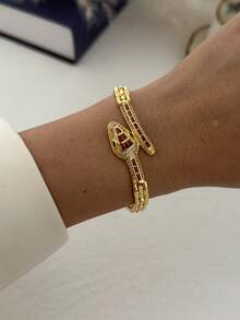 14K Gold Plated Rhinestone Embellished Minimalist Luxurious Bracelet & Bangle Set - Gold - View 11