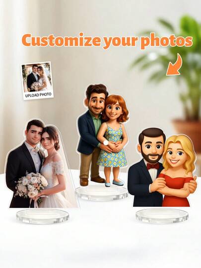 1pc Custom Photo Cartoon Style Desk Decor Photo Acrylic Frame Sign Plaque, Personalzied Cartoon Portrait Picture Frame For Couple Wedding Family Anniversary Birthday Gifts,Personalized Custom Shaped Acrylic Signboard