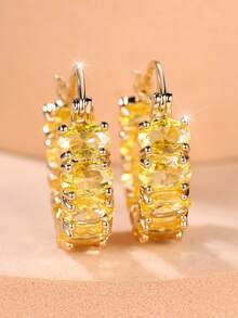 一对经典奢华单排椭圆形切割锆石耳环，专为女性设计，闪耀夺目的珠宝礼物，情人节佳选。 - 黑色 - 查看 7