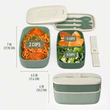 Stackable 3 Compartment Lunch Box With Utensils Strap Khaki Green Bento Container For Adults - Khaki Green - View 6