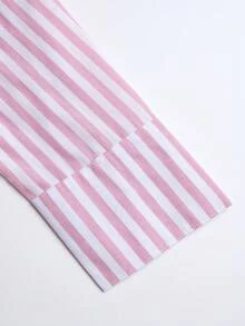 2026夏季海滩粉白条纹纽扣罩衫，休闲度假必备单品，适合泳池边和海滨度假，轻盈透气面料，日常穿着舒适，简约时尚，百搭款式，修身剪裁，春季必备 - 粉色 - 查看 8