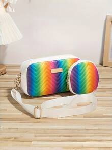 两件套彩虹渐变色单肩包、斜挎相机包和时尚单肩包，配有别致圆形零钱包，通勤百搭。 - 彩色 - 查看 12