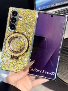 1pc Electroplated Rhinestone Glitter Liquid Quicksand Phone Case, Suitable For Samsung Galaxy Z Flip7, Galaxy Z Flip6, Galaxy Z Flip5, Compatible With Galaxy Z Flip7 FE, Galaxy Z Fold7, Z Fold6, Z Fold5, Z Fold4 - Multicolor - View 5