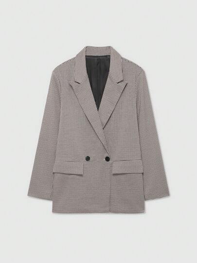 Women's Loose Fit Houndstooth Print Lapel Long Sleeve Blazer