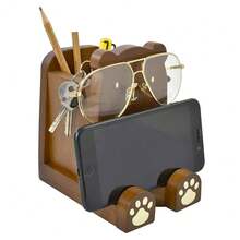 I'm Wood Multipurpose Eyeglass Phone Pen & Pencil Holder Stand Stationery Desk Box Organizer Accessories, Home Office Desktop Decor Birthday Graduation Gifts "Dream Big Aim High"(Bear) - Bear - 查看 3