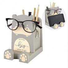 I'm Wood Multipurpose Eyeglass Phone Pen & Pencil Holder Stand Stationery Desk Box Organizer Accessories Decor Home Office Desktop Birthday Graduation Gifts "Dream Big Aim High" (Hippo) - Hippo - 查看 1