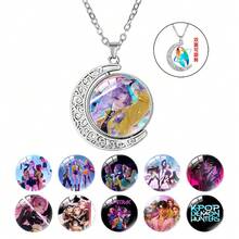 1pc Fashionable Crescent Moon Gemstone Necklace, KPOP Idol Group Reversible Pendant, Elegant Couple Accessory - Multicolor - View 2