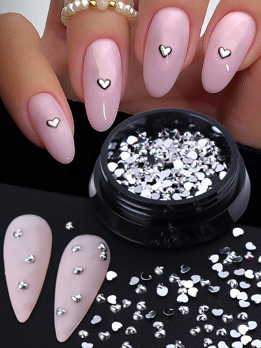1 Hộp Trang Trí Móng Tay Hình Trái Tim Màu Bạc, Phụ Kiện Móng Tay Hình Trái Tim Cho Ngày Valentine, Hình Dán Móng Tay Tự Làm Thanh Lịch, Vật Tư Làm Móng Cho Tiệm Làm Móng - Bạc - Xem 1