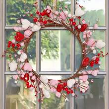 Ghirlanda da esterno per San Valentino, ghirlanda di San Valentino da 16,5 pollici, adatta per la porta d'ingresso, ghirlanda a forma di cuore rosa e rossa con bacche, adatta per decorazioni di matrimonio di San Valentino (rosso/rosa/bianco) - rosa - Visualizzare 9