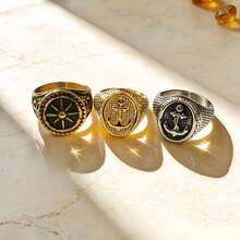 1 chiếc nhẫn thép không gỉ kiểu hải quân cổ điển, có thiết kế chạm khắc hình mỏ neo và la bàn 3D với viền trang trí, bản nhẫn rộng chắc chắn dành cho nam giới, phù hợp cho các lễ hội âm nhạc, tiệc tùng, đeo hàng ngày, kết hợp yếu tố trang trí và độ bền như một phụ kiện. - Nhẫn nam phong cách hàng hải 2 - Xem 7