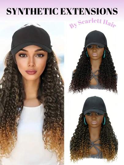 18 Inch African Style Wig, Sun Visor Baseball Cap Wig, Deep Curly Baseball Cap Wig, Synthetic Long Curly Hair Wig, Suitable For Women Party, Holiday Gift, Music Festival, Party Accessories, Also Suitable For Daily Wear, Salon Use, Cosplay, Wedding, Y2K, Lolita, JK Style, Suitable For Fine, Thin Hair, Beginners And All Skin Tones, New Year And Valentine's Day Gift, Hair Accessories