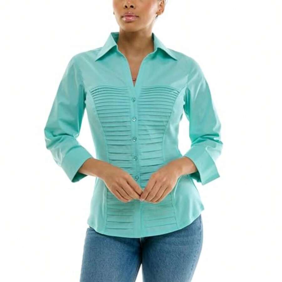 CYPNZac and Rachel Manga 3/4 con puños y Botones en la Parte Superior con Inserciones de Punto Acanalado para un Ajuste cómodo Blusas para MujerFashion - 227567169 - Ver 1