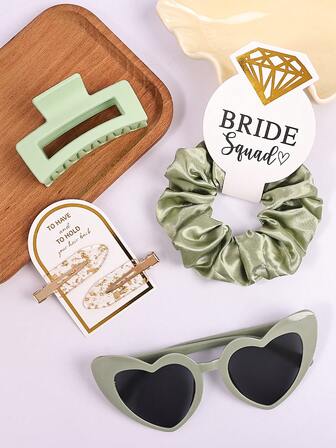 4-delat brudtärnepresentset, inkluderar brudtärnehårspännen, hårsnoddar, glasögon, brudtärnegåvor, mjuka håraccessoarer i satin, brudtärnebröllopspresenter