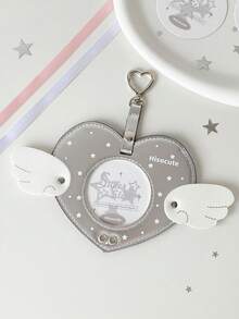 1pc Angel Wings Heart Shaped Acrylic Badge Holder, Student Card Case, Round Charm - Multicolor - View 15