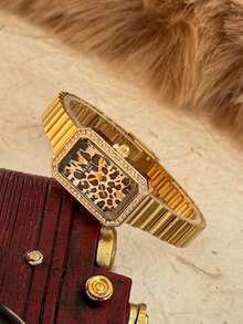 1pc Gold Bamboo Strap, Fashion Women's Quartz Watch, Gold Color, Suitable For Daily Wear, Retro Style, Couple Watch, Best Gift Choice - 金色 - 查看 6