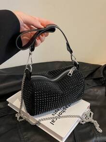 新款热销钻石单肩斜挎包，韩版时尚金属链条大容量手提包，镶钻闪亮，轻便，适合商务/通勤/办公场合 - 黑色 - 查看 1