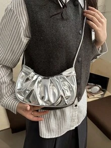 Korean Stylish Minimalist Chic Pleated Underarm Bag, Women's Spring New Fashion One Shoulder Bag, Casual Crossbody Bag - Multicolor - View 7